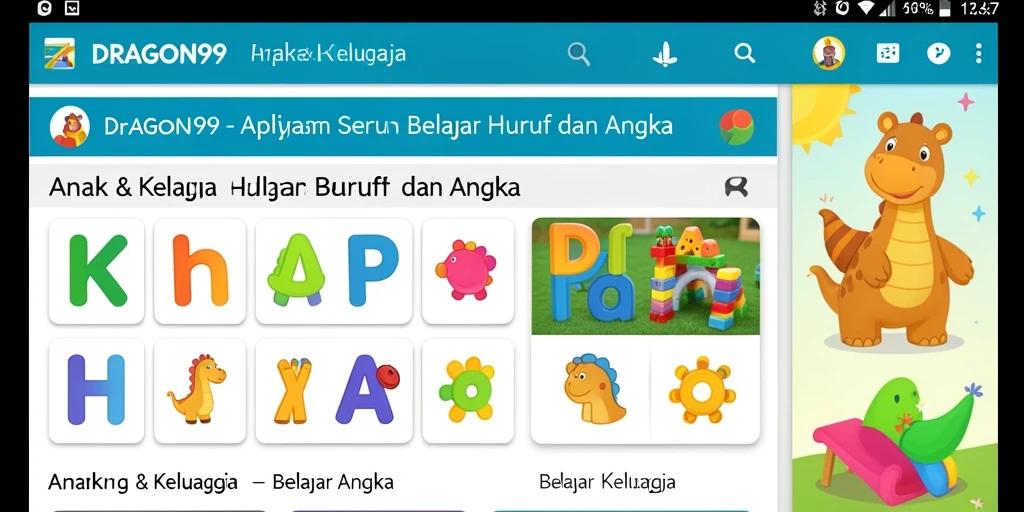 Antarmuka DRAGON99 yang menyenangkan dan interaktif untuk belajar huruf dan angka.