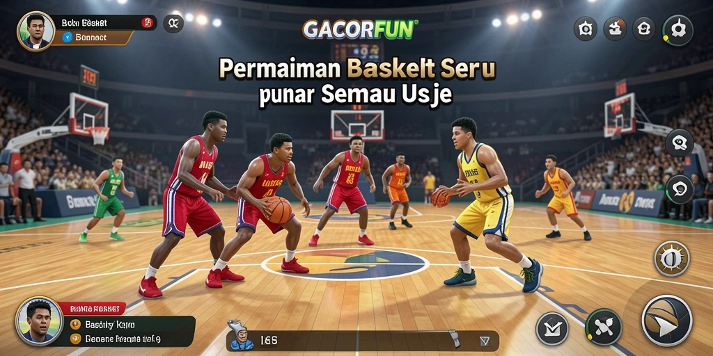 Antarmuka permainan GACORFUN dengan aksi basket seru.