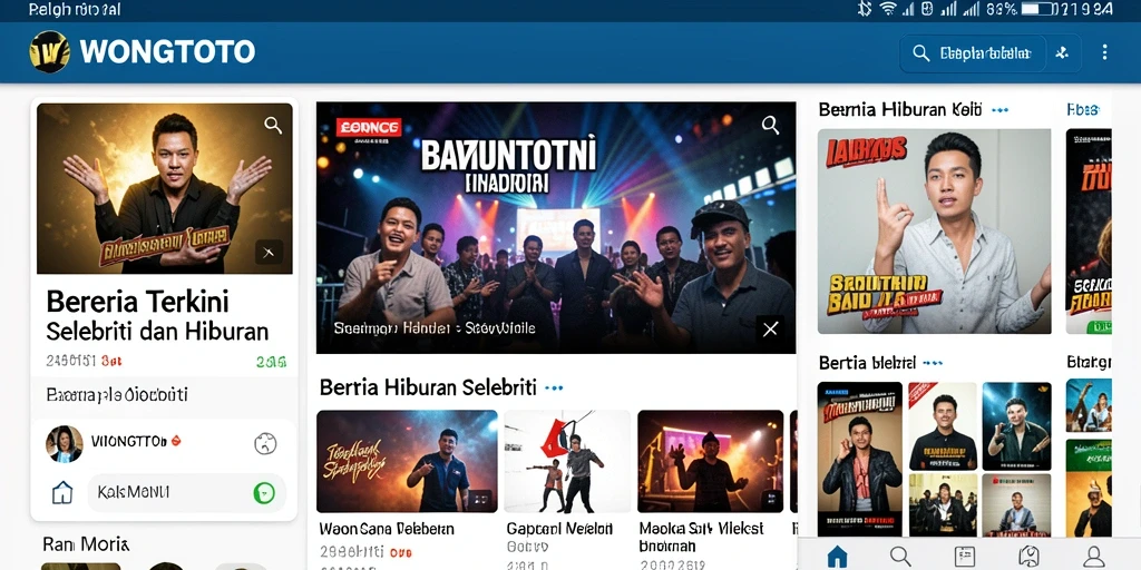Antarmuka aplikasi WONGTOTO menampilkan berita hiburan terkini dan interaktif.