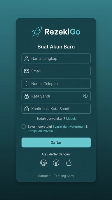 Tampilan halaman daftar rezekigo