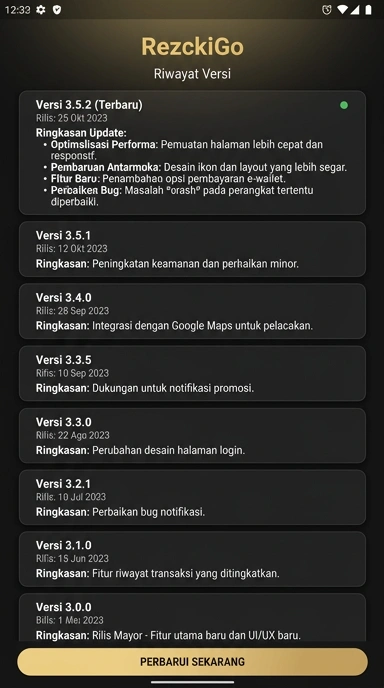 Tampilan riwayat versi rezekigo